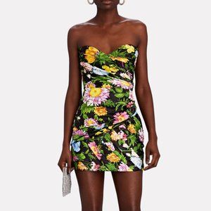 Ronny Kobo Margot Strapless Floral Satin Mini Dress Multi size medium